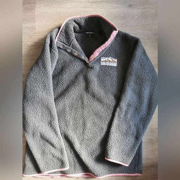 Notice the Reckless grey pink sherpa mock neck fleece top XL - Picture 6 of 6